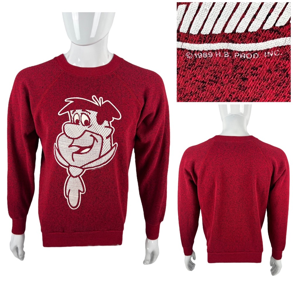 Vintage Fred Flintstone Sweatshirt Large Red 1989 The Flintstones 80s Cotton